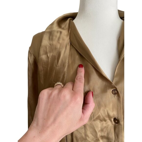Rena Rowan Silk Shirt Tie Collar Button Down Gold Color. Size 14W - Picture 5 of 7